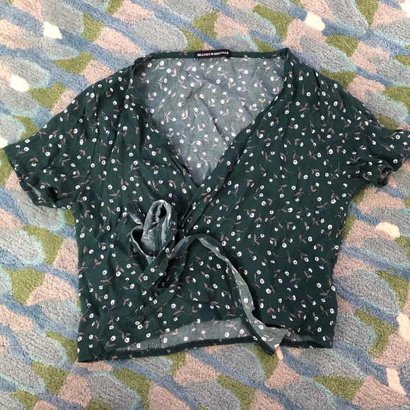 Brandy Melville Tops - brandy melville green floral wrap top